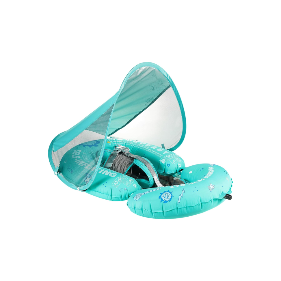 Turquoise inflatable baby float with canopy 
