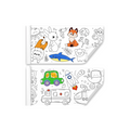 Two coloring sheets with animal and vehicle designs on a white background