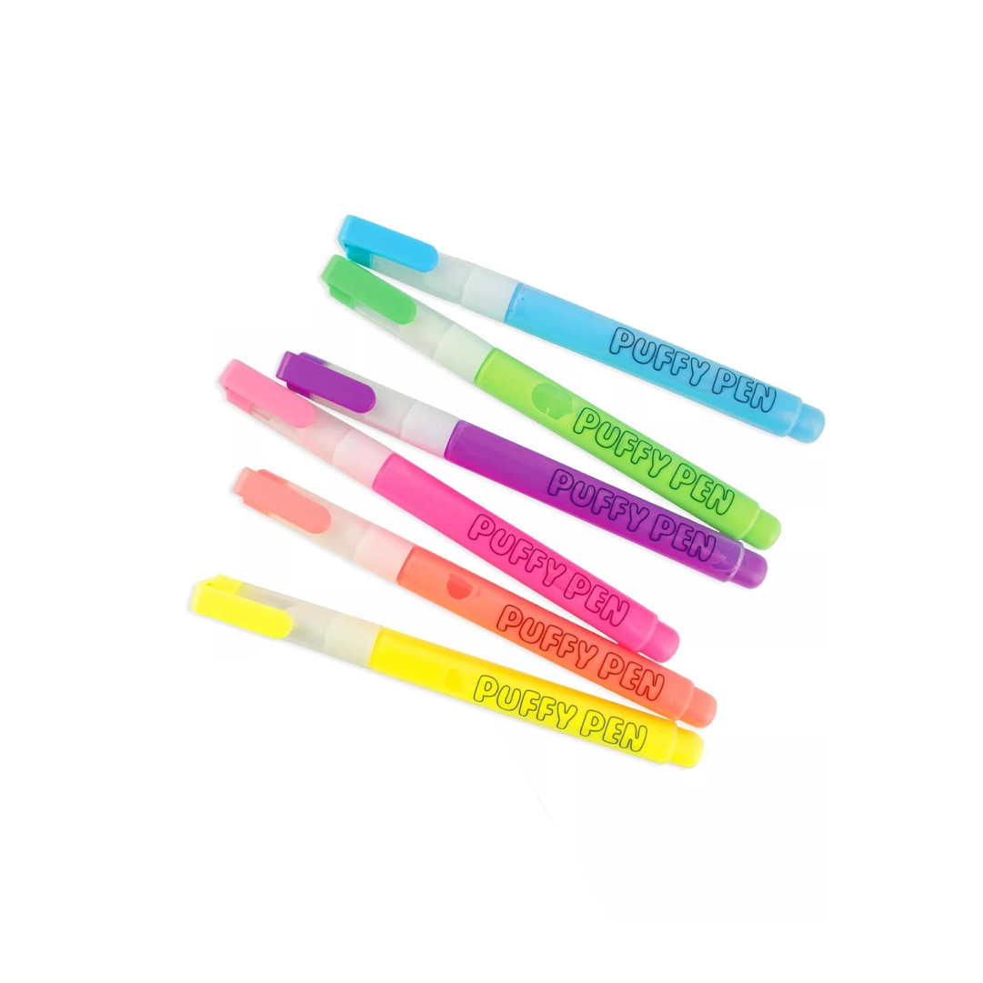 Set of colorful puffy pens on a white background
