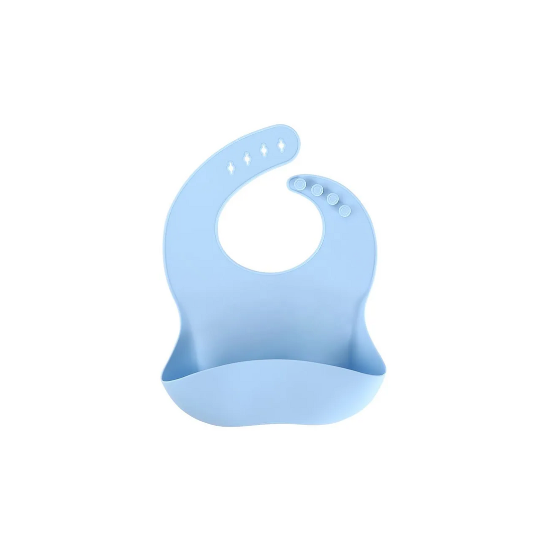 Light blue silicone bib on a white background